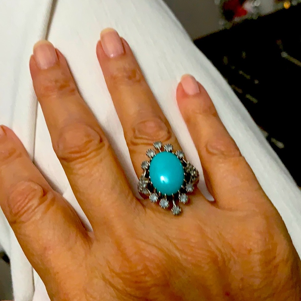 White Gold Turquoise and Aquamarine Ring